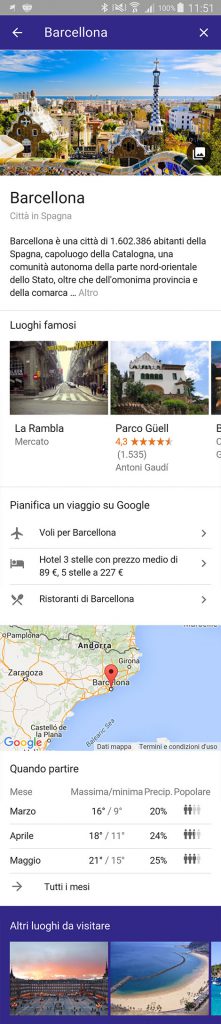 Nuovo servizio Google Destinations Scheda destinazione