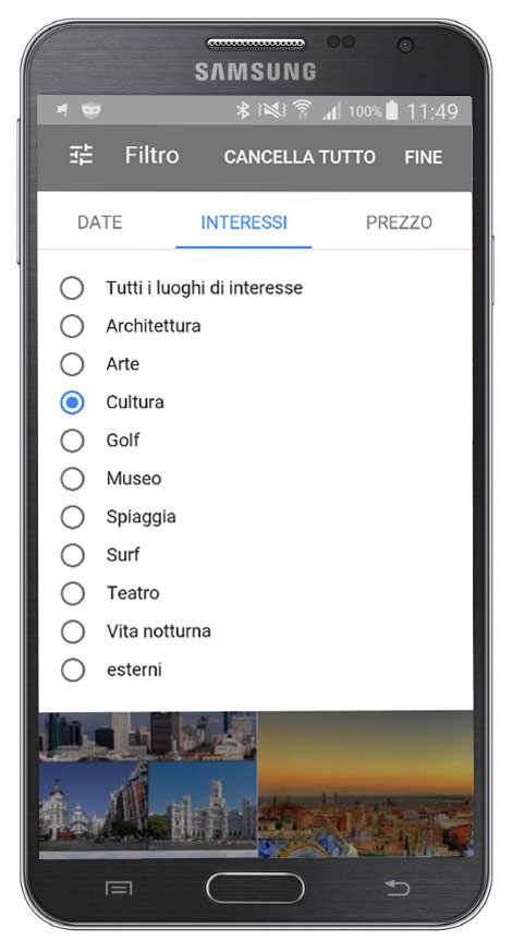 Nuovo servizio Google Destinations schermata interessi