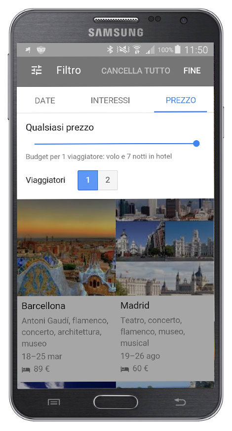 Nuovo servizio Google Destinations schermata prezzo generico