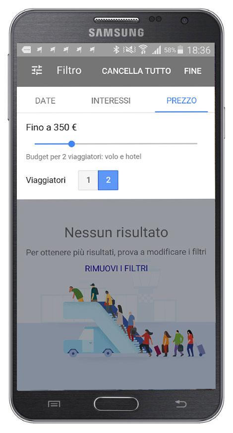 Nuovo servizio Google Destinations schermata prezzo specifico