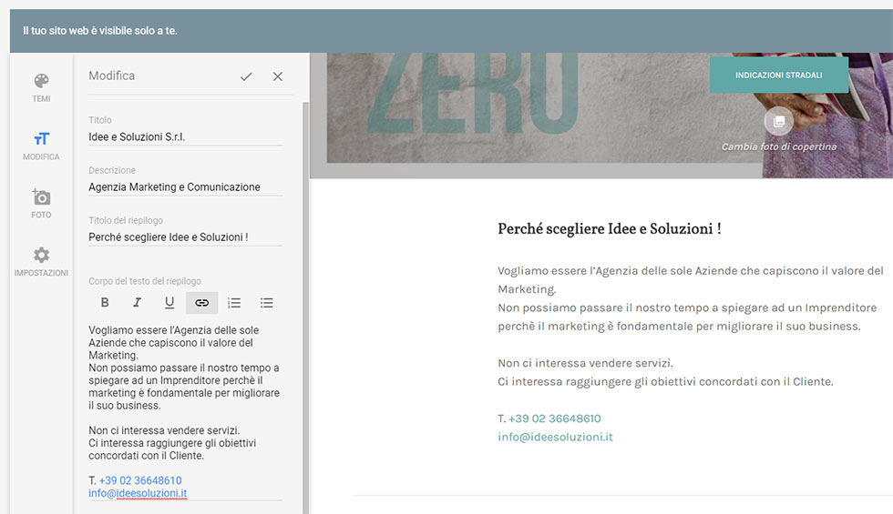 Modifica testi funzione sito web in google my business Modifica testi funzione sito web in google my business