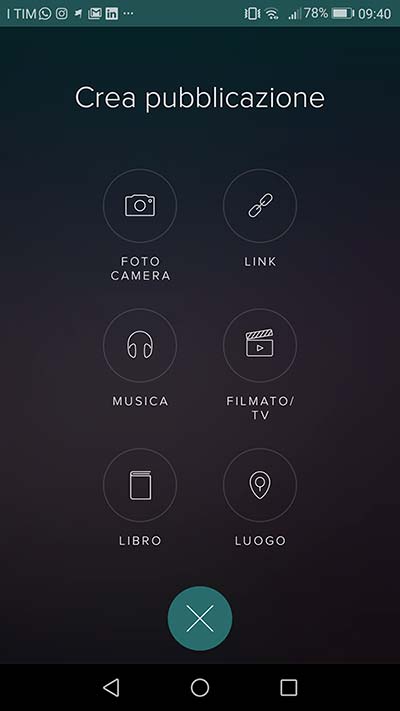 In questa immagine è visualizzata l'interfaccia di pubblicazione di Vero Social Network