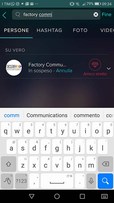 In questa immagine è visualizzata l'interfaccia di ricerca di Vero Social Network