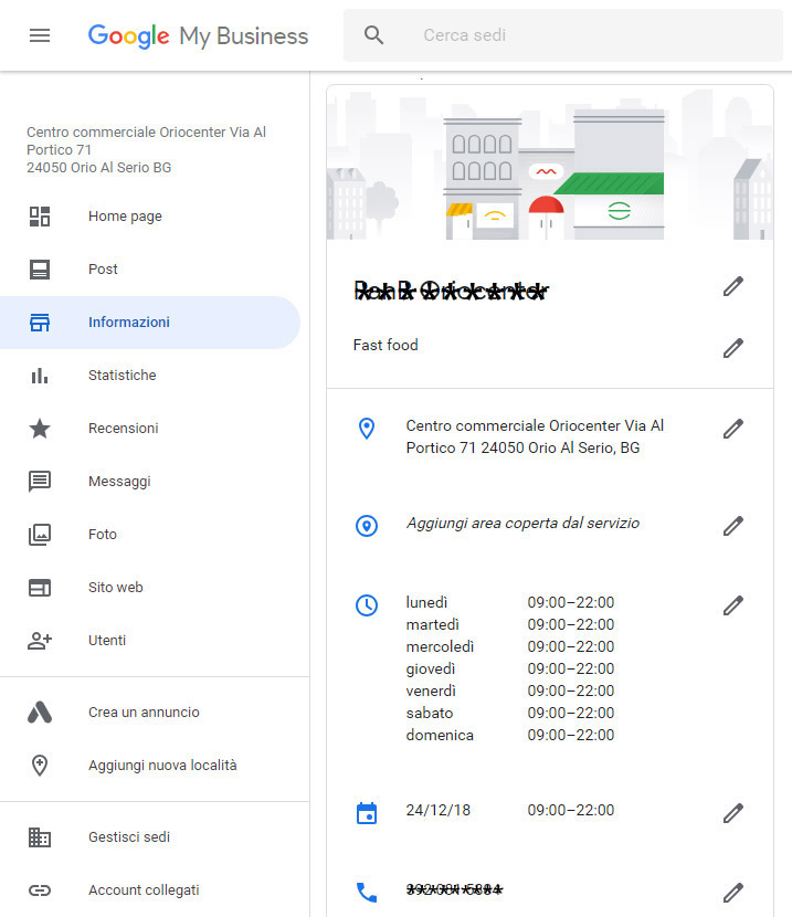 Google My Business per i ristoranti sezione gestione informazioni e orari