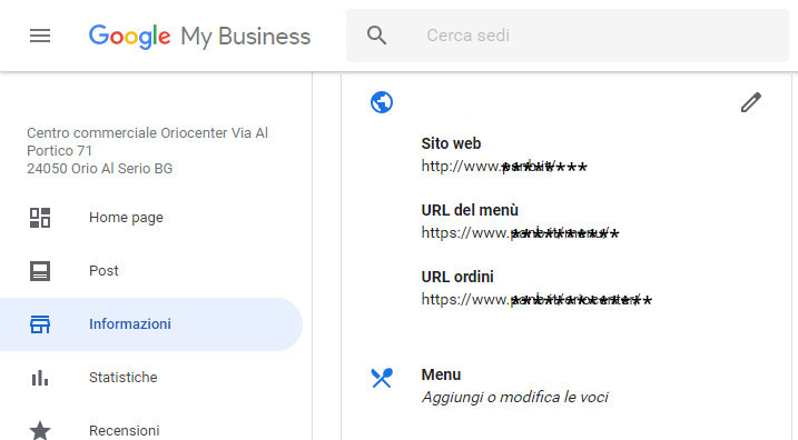 Google My Business per i ristoranti sezione gestione link e menu