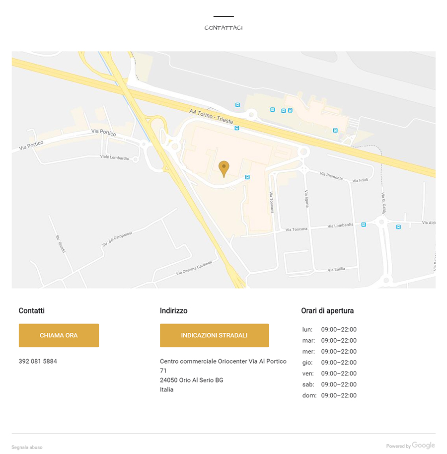 Scheda Google My Business di Pan B Oriocenter sezione contatti