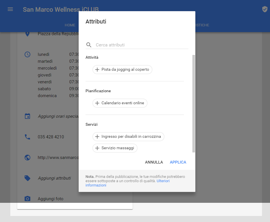 Setup pagina Google plus per inserire informazioni accesso ai disabili