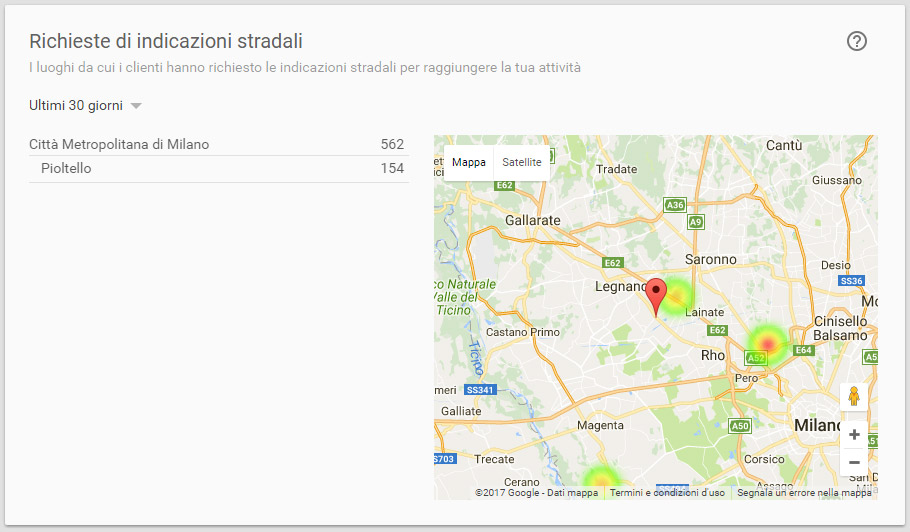 Statistiche pagina google plus che visualizza la provenienza delle richieste indicazioni stradali