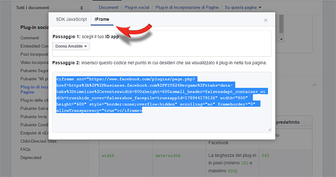 codice html di un evento Facebook da inserire in un sito internet