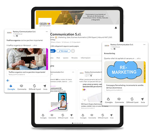 interfaccia della pagina aziendale Linkedin di Factory Communication