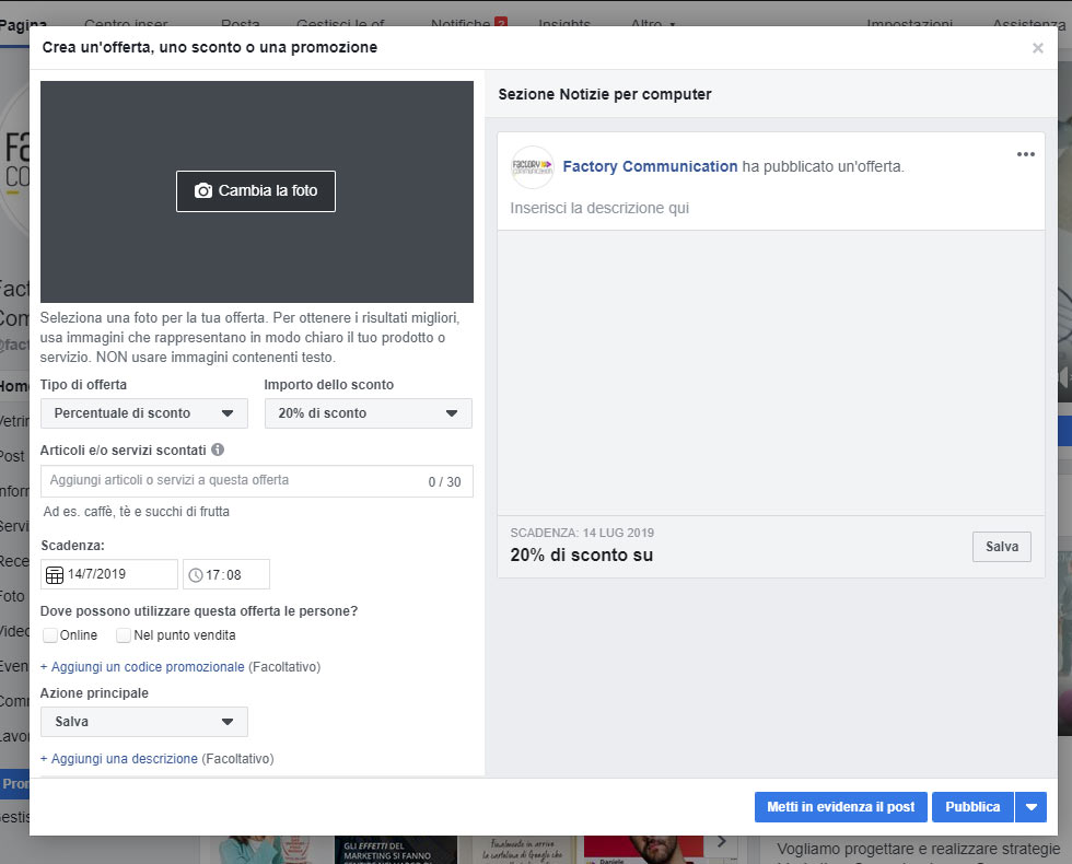 scopri come inserire un'offerta sulla tua pagina facebook
