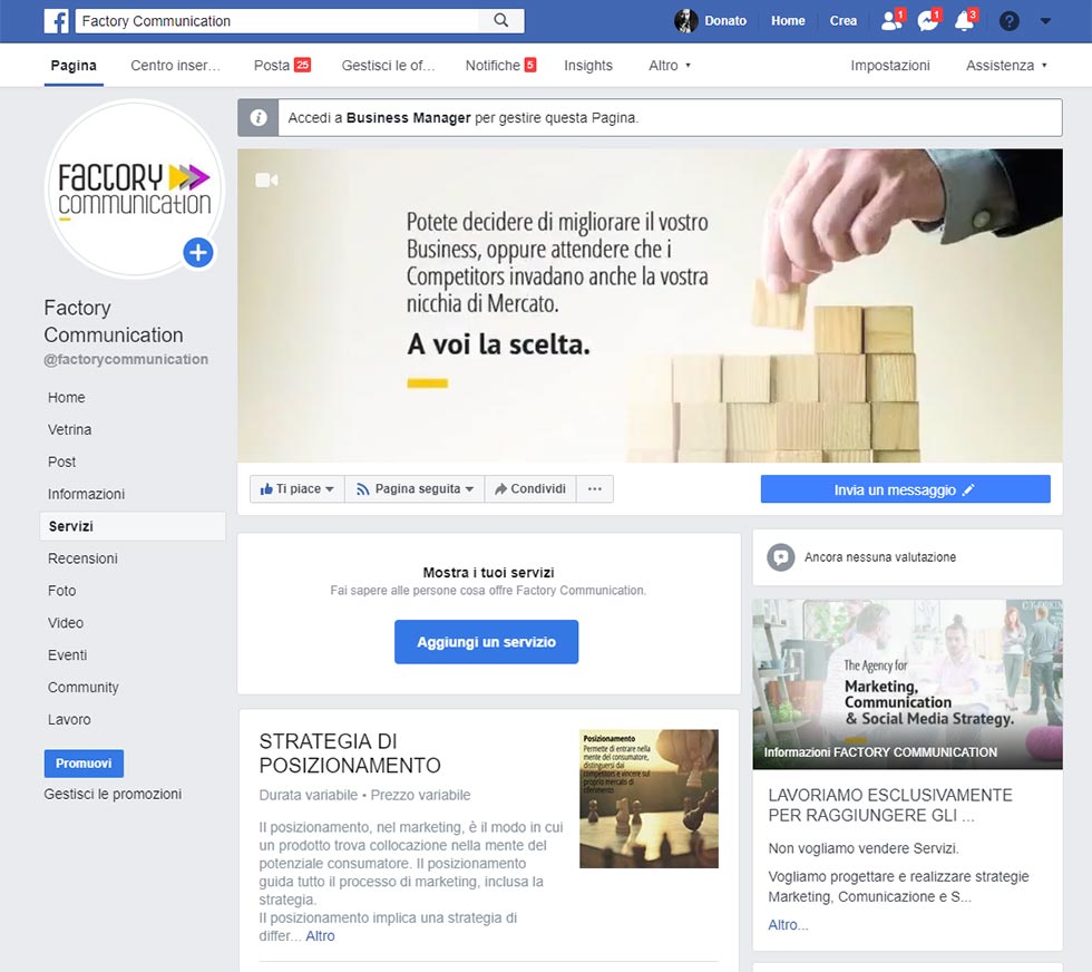 servizi sulla Pagina Facebook