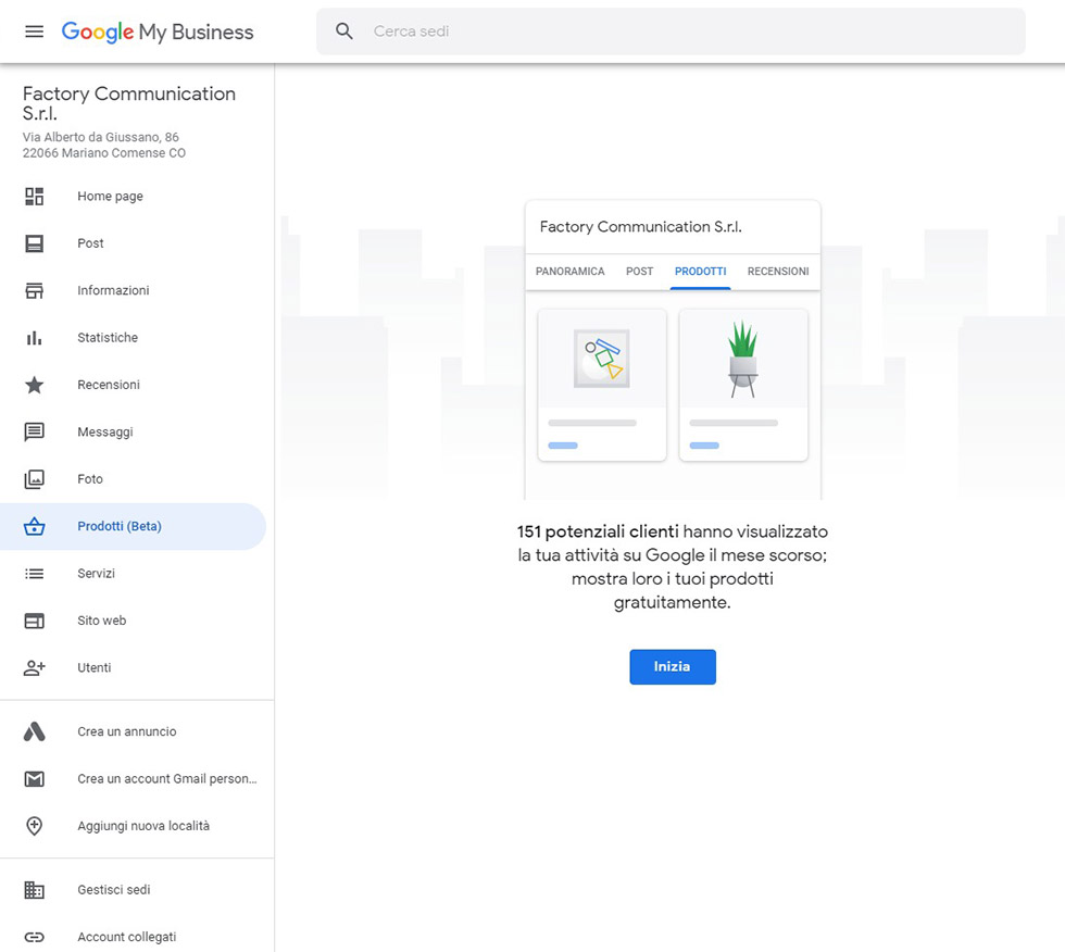 Schermata di Google My Business