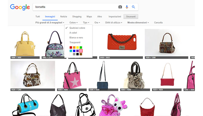 Trucchi per effettuare la ricerca in Google Immagini Filtro colore