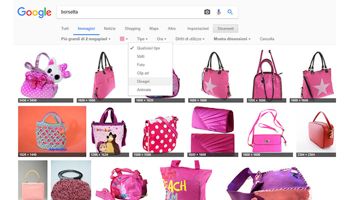 Trucchi per effettuare la ricerca in Google Immagini Filtro disegni