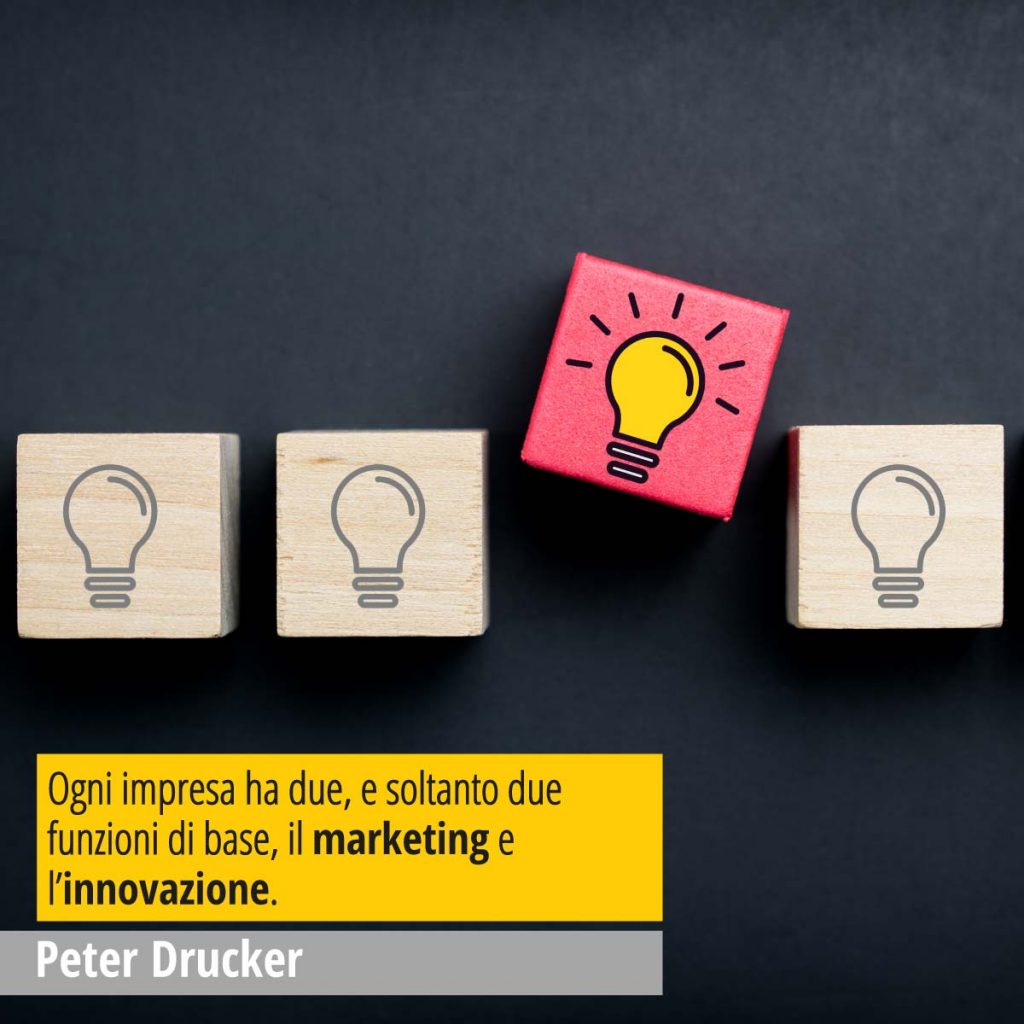In questa immagine una citazione del grande Peter Drucker, guru mondiale del Marketing "Ogni impresa ha due, e soltanto due funzioni di base, il marketing e l’innovazione."