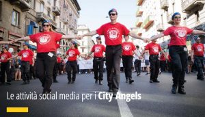 Riteniamo le attività di CSR Corporate Social Responsibility fondamentali per la giusta comunicazione ed integrazione dell'Azienda nella Comunità. Quest'anno abbiamo deciso di sostenere i City Angels, realizzando per loro alcune attività a supporto della loro Strategia Social. In questa fotografia i City Angels sfilano a Milano