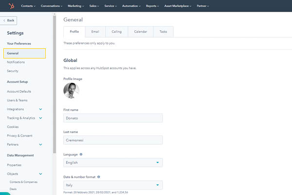 CRM HubSpot Starter Edition setup account informazioni di base