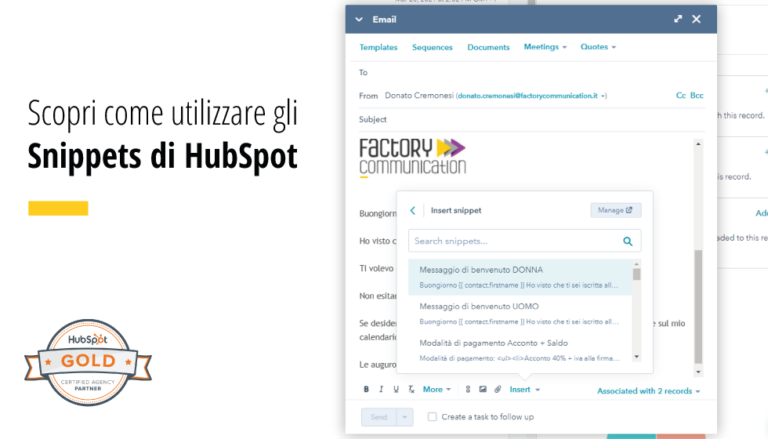 Utilizza gli Snippets di HubSpot per velocizzare il tuo lavoro