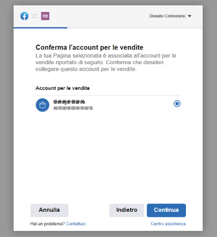 Factory Communication Setup plugin connessione Facebook a WooCommerce - STEP 7 - Conferma l'Account per le vendite