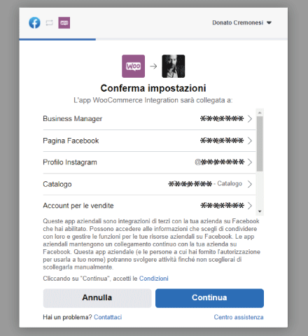 Factory Communication Setup plugin Facebook per WooCommerce - STEP 8 - Conferma impostazioni