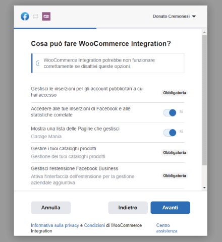 Communication Setup plugin Facebook per WooCommerce - STEP 9 - Cosa può fare WooCommerce Integration