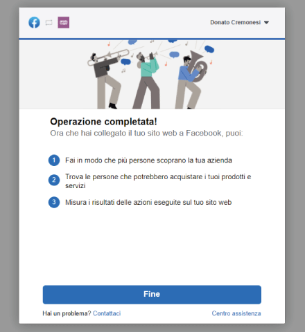 Factory Communication procedura connessione Facebook a WooCommerce - STEP 11 - Operazione completata