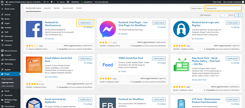 Factory Communication installazione Facebook for WooCommerce