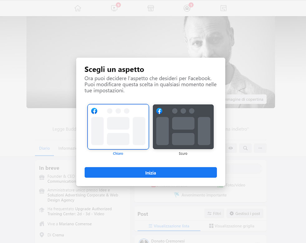 Funzione aspetto di Facebook