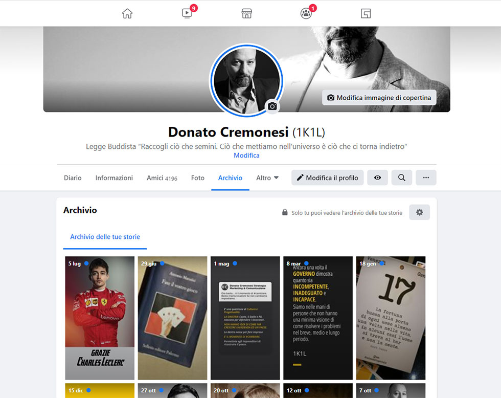 Nuova funzione archivio di Facebook