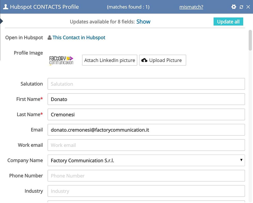 Scheda LinkMatch for Hubspot di Donato Cremonesi CEO e Founder Agenzia Factory Communication Scheda LinkMatch for Hubspot di Donato Cremonesi CEO e Founder Agenzia Factory Communication