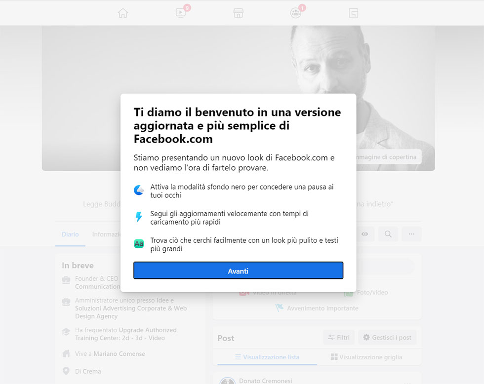 Nuova interfaccia di Facebook