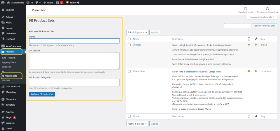 Factory Communication Setup FB Product Set in WooCommerce