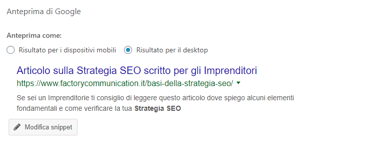 Le Meta description Title e Description indicano a Google come pubblicare il nostro articolo sul motore di ricerca