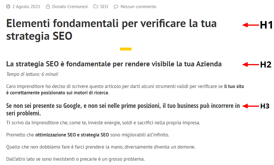 Attributi H1 H2 e H3 per un corretto posizionamento seo