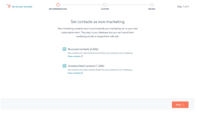 Una importante novità di HubSpot consiste nella divisione dei contatti in due categorie: Marketing e non Marketing