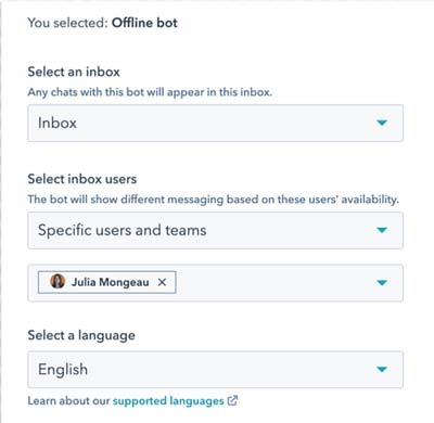 HubSpot Service Hub Modello di bot personalizzato