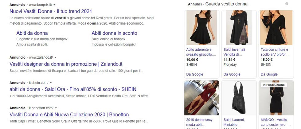 Differenza di visualizzazione degli annunci a pagamento sulla SERP Google
