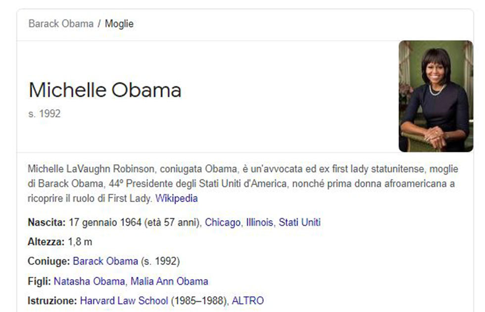 Knowledge Graph SERP di Google unica risposta alla domanda di ricerca