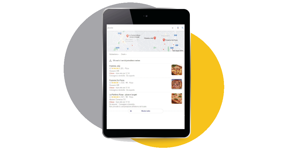 SERP LOCALE Google per ricerca pizza pizzerie