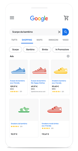 Schermata ufficiale di Google Shopping