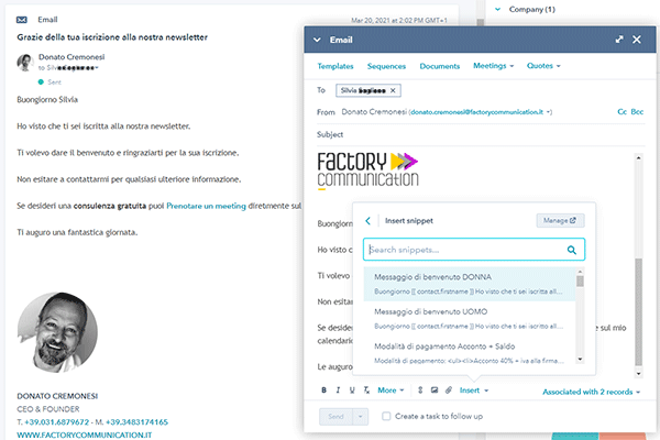 Utilizza gli Snippets di HubSpot nella personalizzare le tue email
