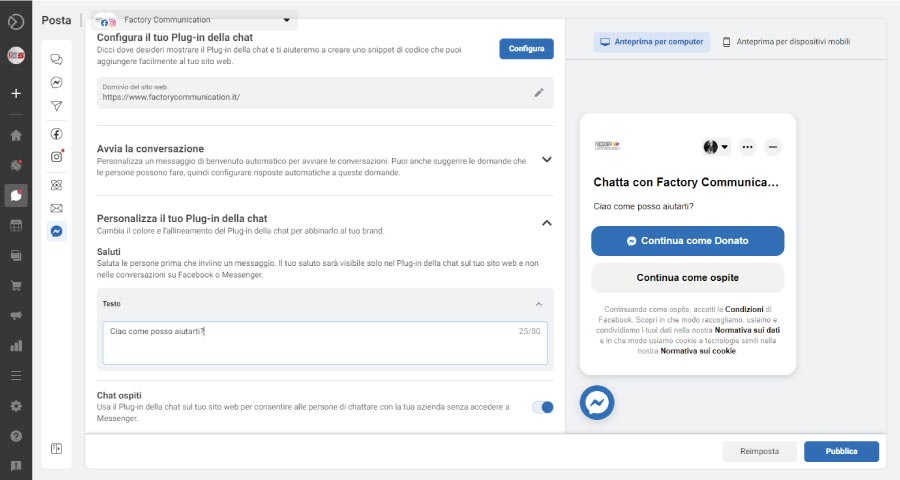 Come aggiungere Facebook Messenger al tuo sito web step 3. Puoi verificare come viene visualizzato il login