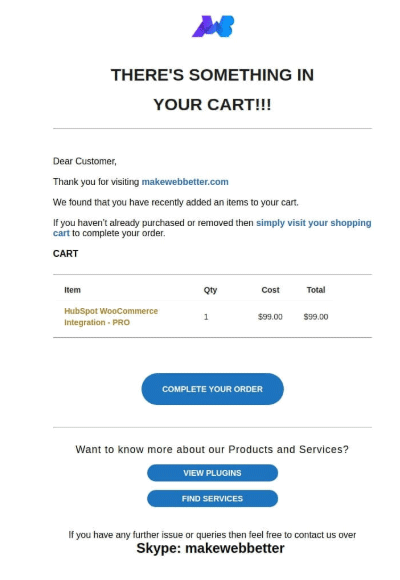 Email abbandono carrello di Make Web Better