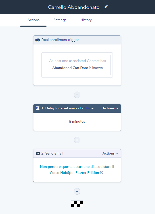 Workflow carrello abbandonato formazione HubSpot Starter Edition