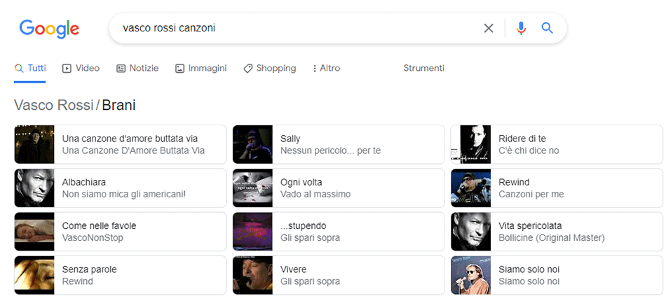 Esempio di visualizzazione dei dati strutturati sulla serp di Google