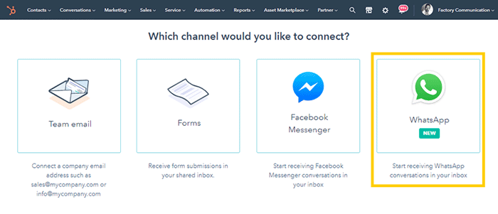 Procedura per connettere HubSpot a WhatsApp Business - Step 2