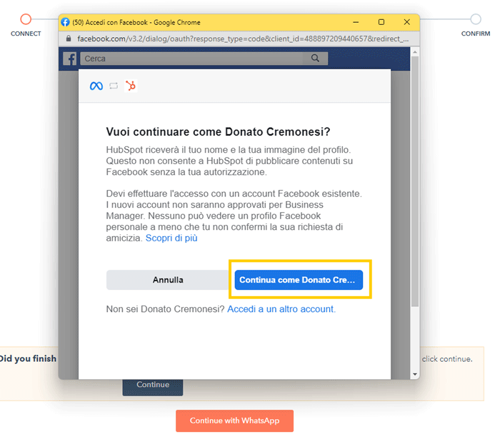 Procedura per connettere HubSpot a WhatsApp Business - Step 4