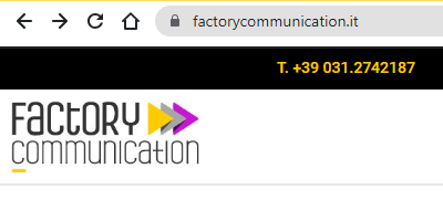 visualizzazione del sito di Factory Communication dove è possibile vedere il lucchetto vicino al nome di dominio. Questo indica che il sito è sicuro.