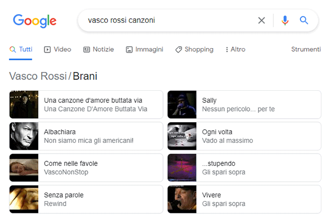 In questa immagine un esempio di Markup dei dati su Google